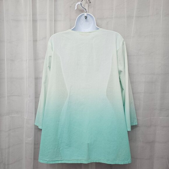 Krazy Kat Green Ombre Beaded Blouse Peasant Hippie Beach Festival L - Picture 7 of 12